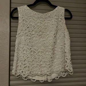 vintage designer top with white lace, zipper back
